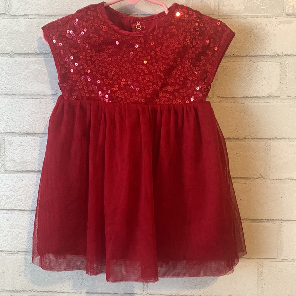 Girl’s Cat & Jack Red Sequin Holiday Dress w/Lining,undies, 3 Snaps 12mth NWT